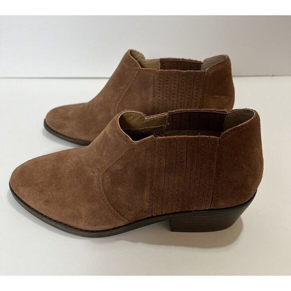 Lucky Brand Womens Suede Ankle Boots Size 7.5 No Zip Chestnut Brown Boho Cowgirl - Picture 3 of 9